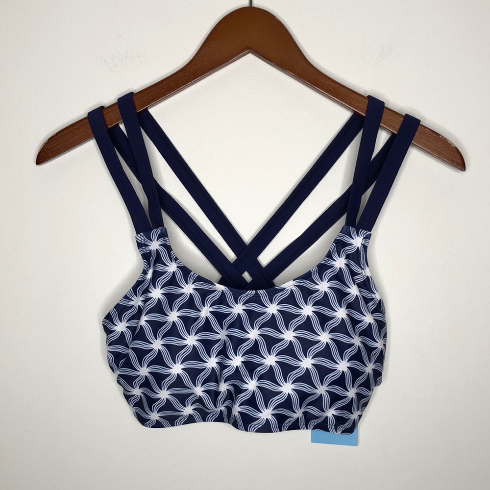 NWT Yonique Bikini Top Blue White Size S